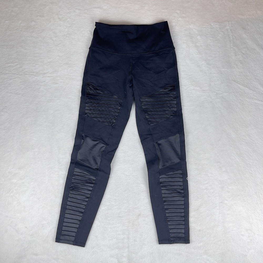 Alo Yoga Moto Legging Womens Small Navy Blue Glossy Back‎ Athletic High Waisted